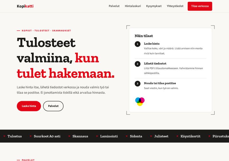 Kuvakaappaus Kopikatin verkkosivujen etusivusta