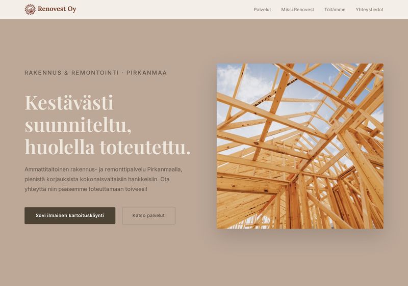 Kuvakaappaus Renovest Oy:n verkkosivujen etusivusta